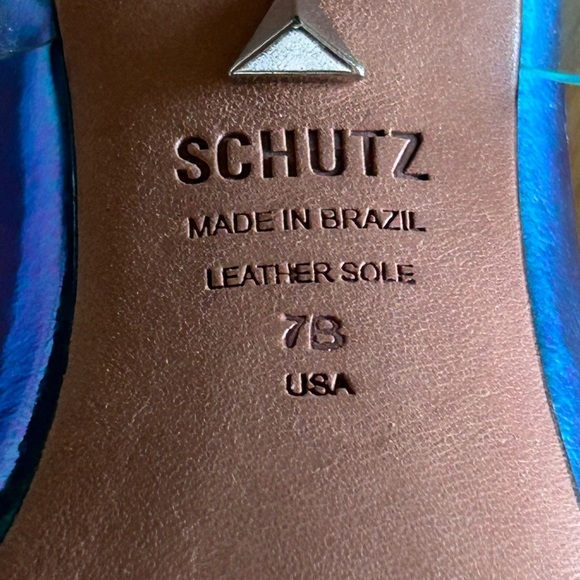 SCHUTZ Iridescent Blue Heels Clear Strappy Design Party Event Women 7B Fairytale - Picture 8 of 9